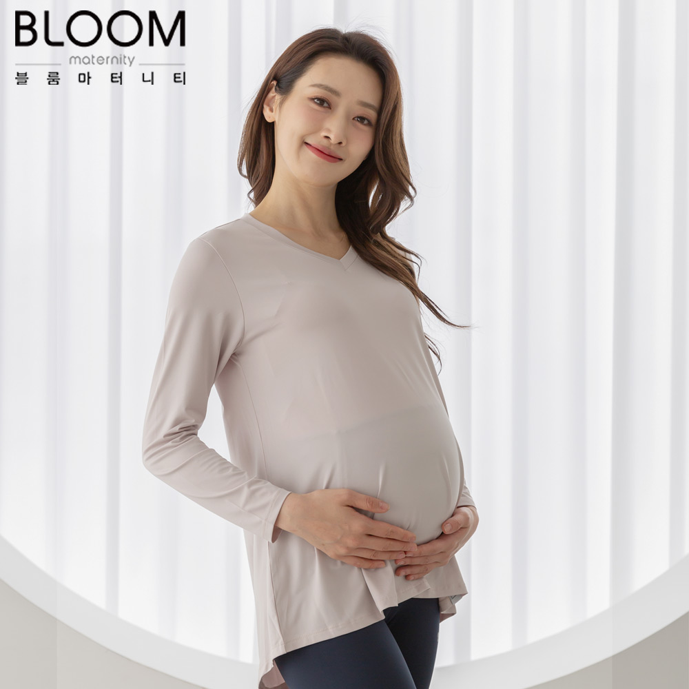 블룸마터니티 브이넥 긴팔 임산부요가티셔츠 임부복 임산부요가복 - 상품 이미지