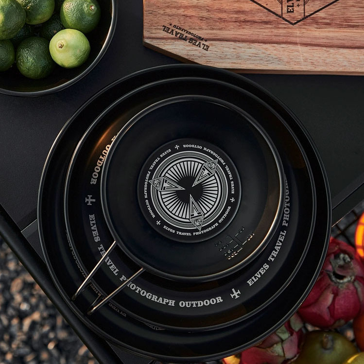 대륙의 테팔 캠핑 식기 기하학 디자인 스텐 블랙 접시 세트 ETP