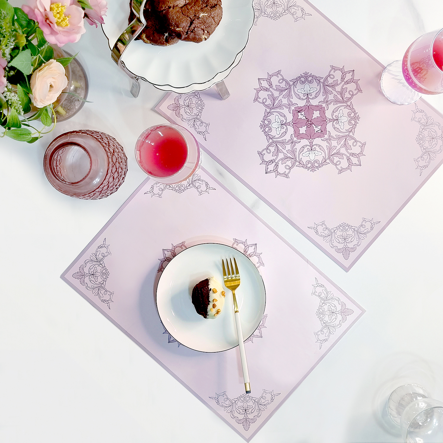 일회용 종이 테이블 식탁매트 10P 세트 핑크 로코코 엘라다이닝