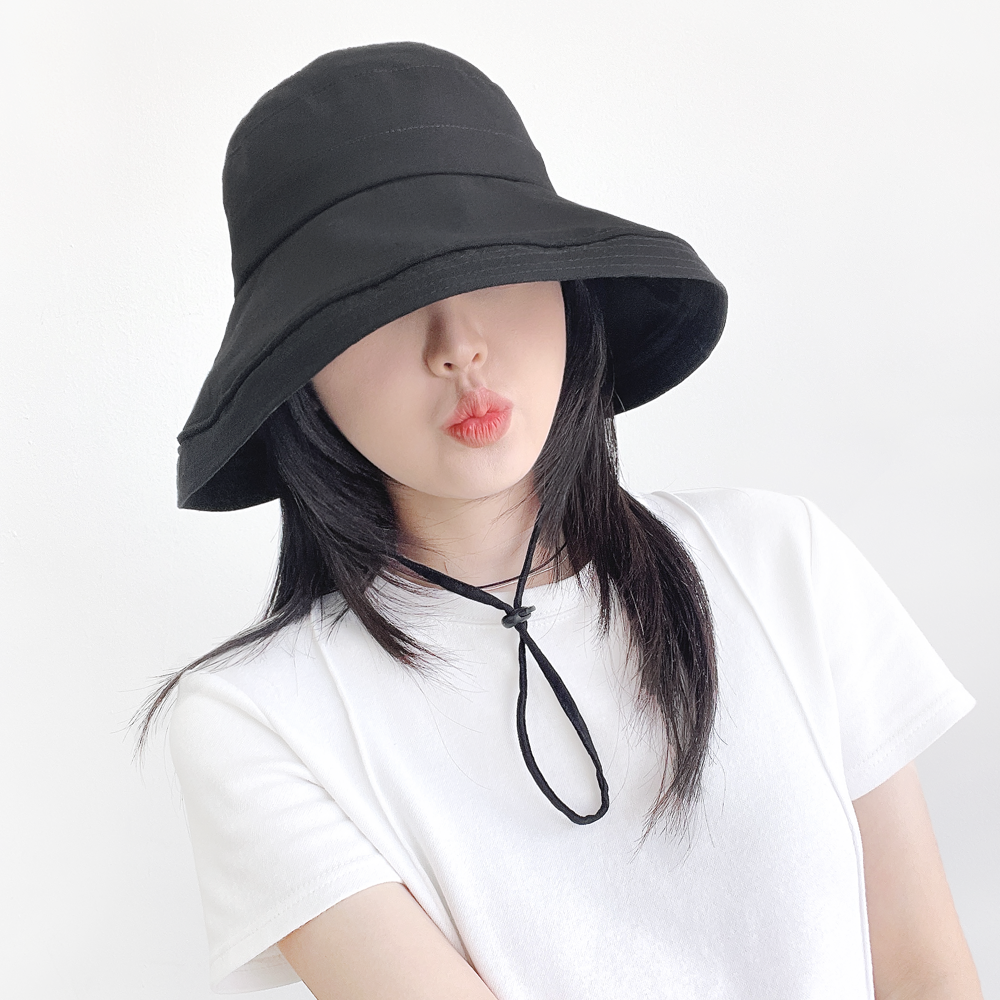 린넨 챙넓은 턱끈 스트랩 여름 휴양지 모자 여성 벙거지 버킷햇 - 상세 이미지 3