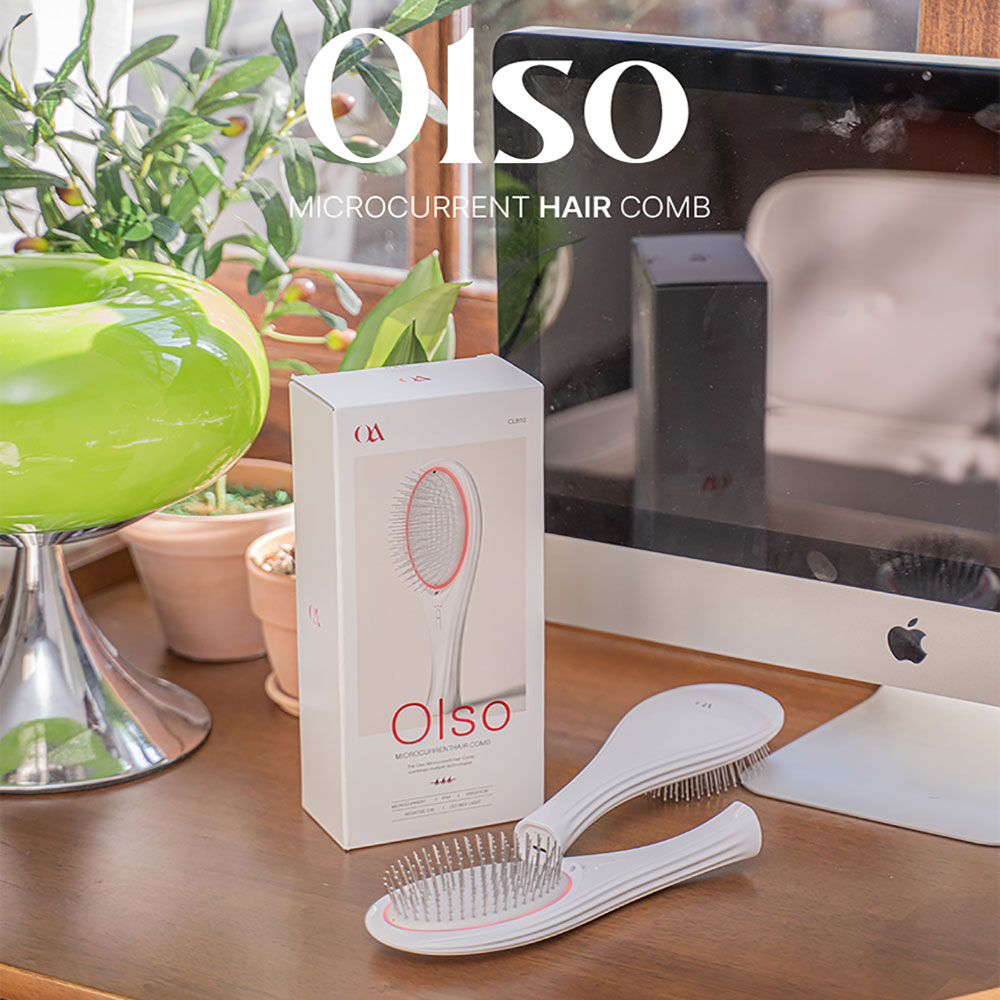 OLSO 음이온 브러쉬 LED 미세전류 자극 두피케어 진동 두피 마사지기 빗 부드러운머릿결 - 상품 이미지