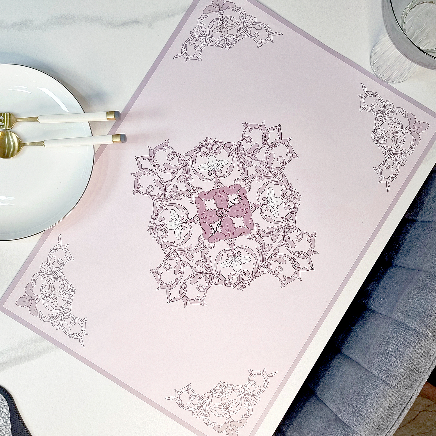 일회용 종이 테이블 식탁매트 10P 세트 핑크 로코코 엘라다이닝