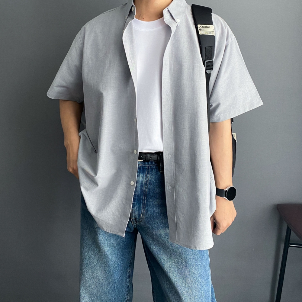 옥스포드반팔셔츠 오버핏반팔남방 남자여름남방 - 상세 이미지 3