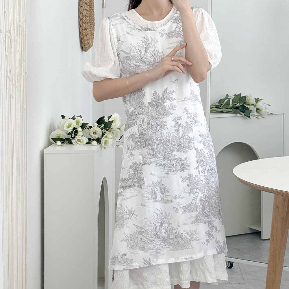 한스데이 여름 뜨왈 인견 앞치마 미용실 네일샵 주방 플로리스트 원피스 에이프런