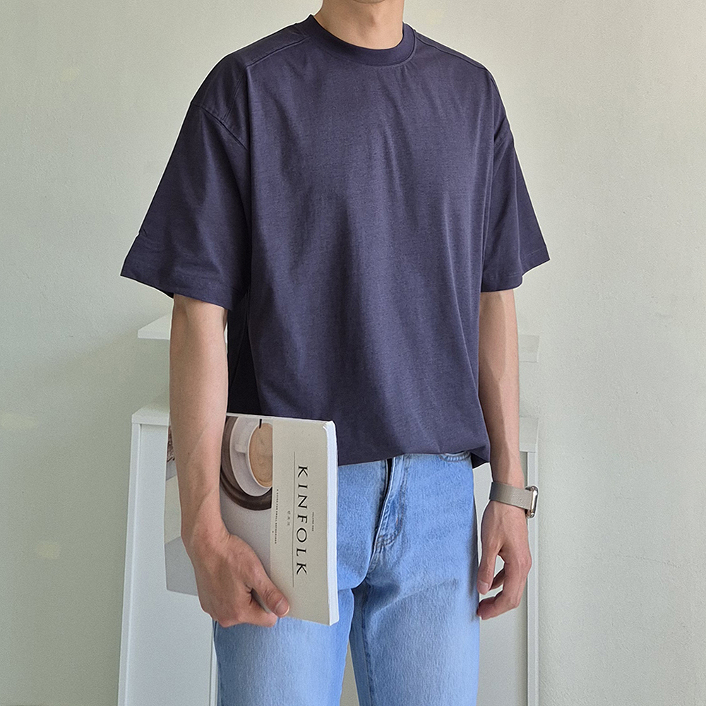 남자 반팔티 오버핏 절개 쿨 반팔 티셔츠 - 상세 이미지 4