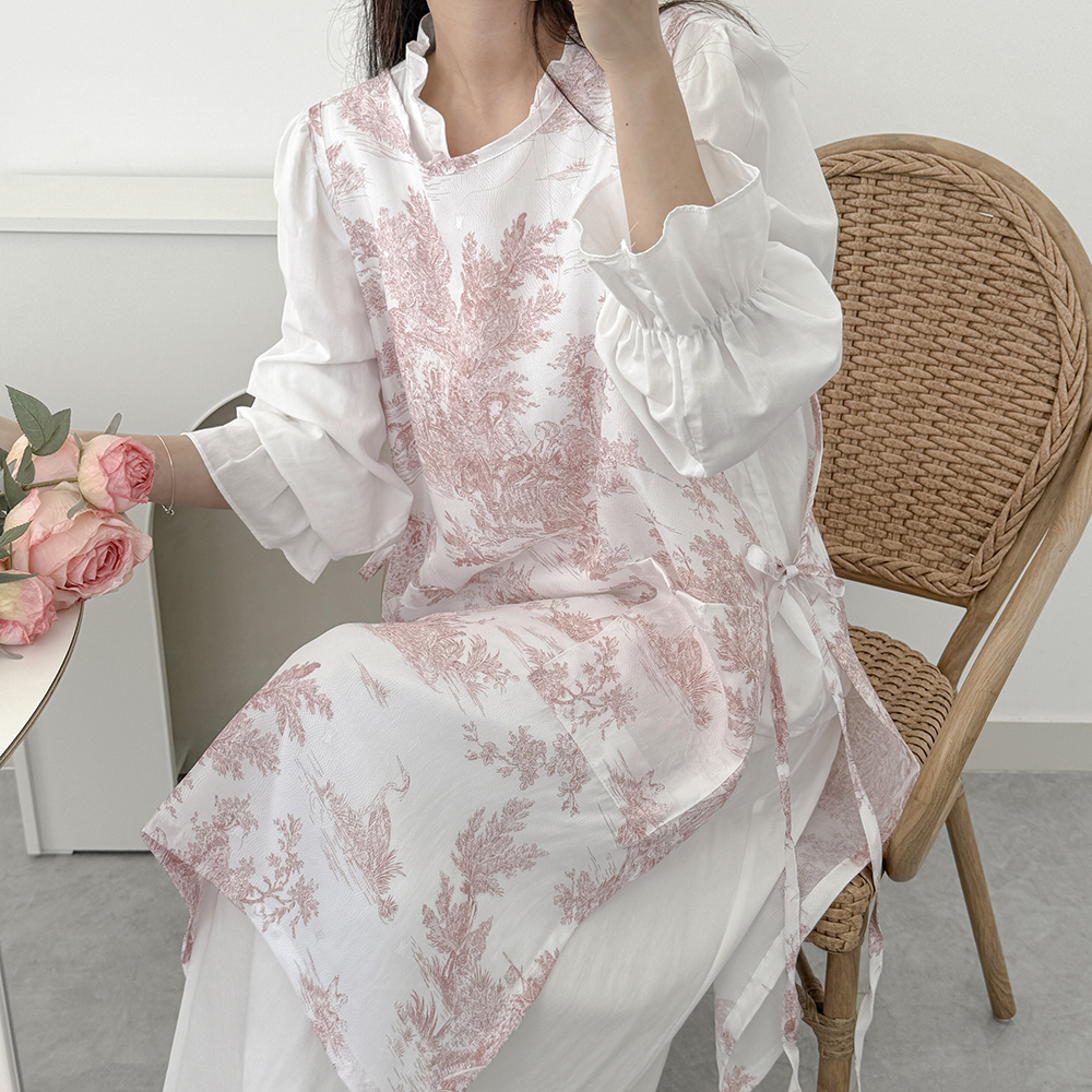 한스데이 여름 뜨왈 인견 앞치마 미용실 네일샵 주방 플로리스트 원피스 에이프런