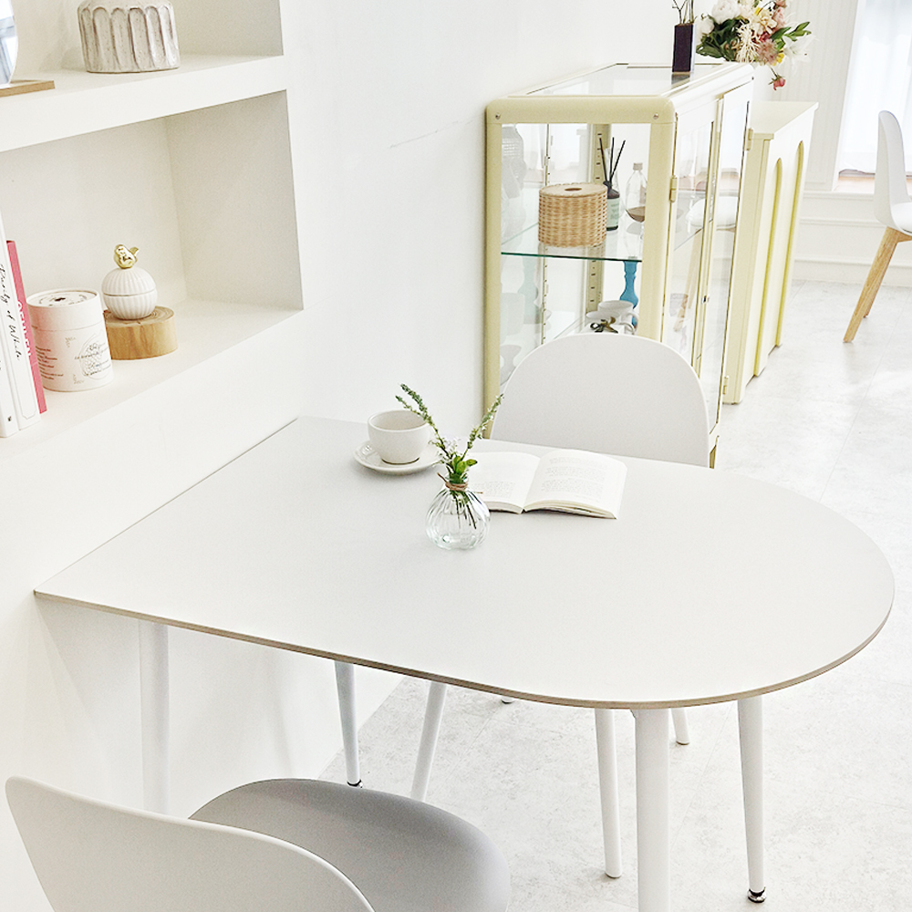 하이 반원 세라믹 테이블 포세린 식탁 카페티테이블 2인 1000mm, 화이트
