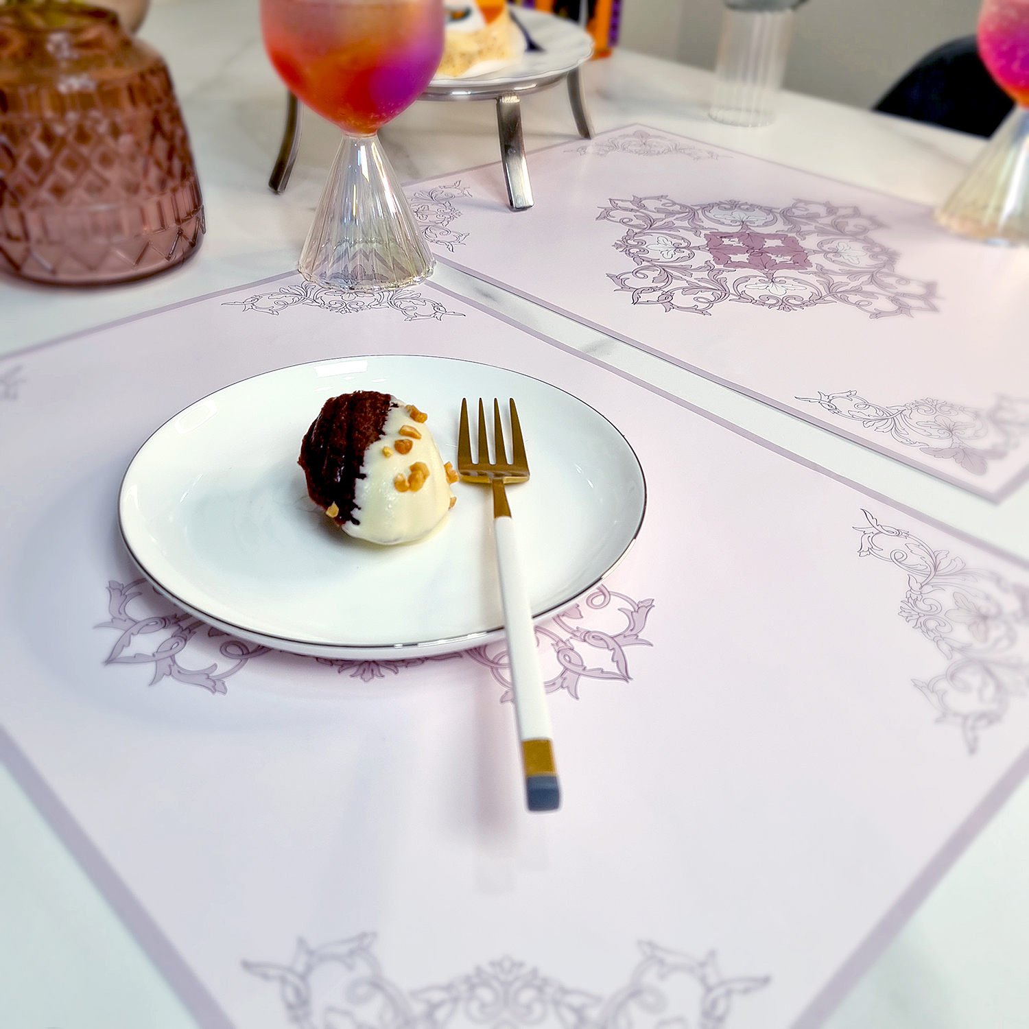 일회용 종이 테이블 식탁매트 10P 세트 핑크 로코코 엘라다이닝