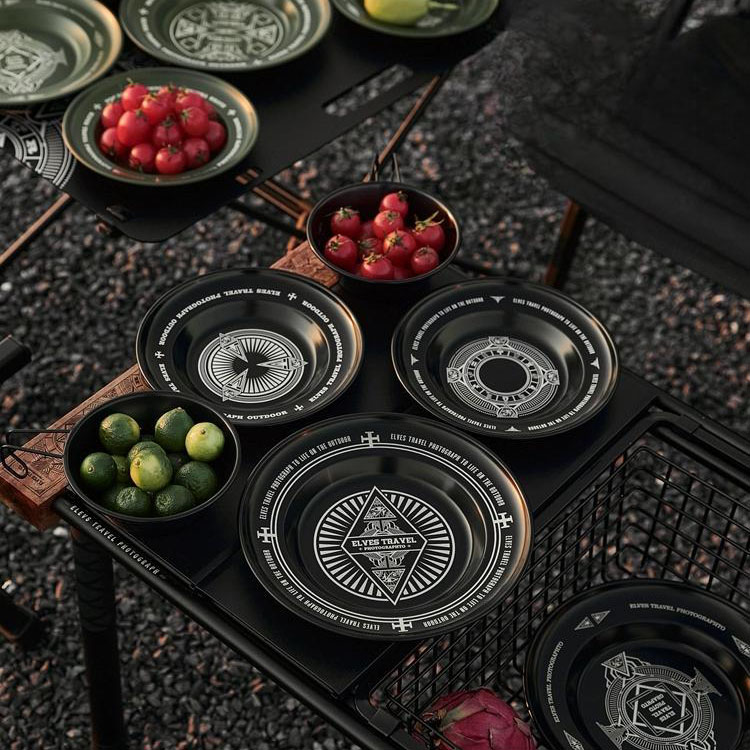 대륙의 테팔 캠핑 식기 기하학 디자인 스텐 블랙 접시 세트 ETP