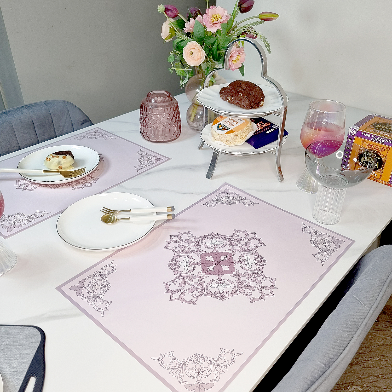 일회용 종이 테이블 식탁매트 10P 세트 핑크 로코코 엘라다이닝