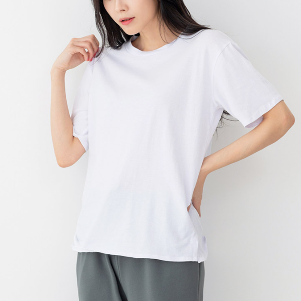 흰색무지티 여성 레이어드 이너 기본 순면 옆트임 반팔티셔츠 - 상세 이미지 5