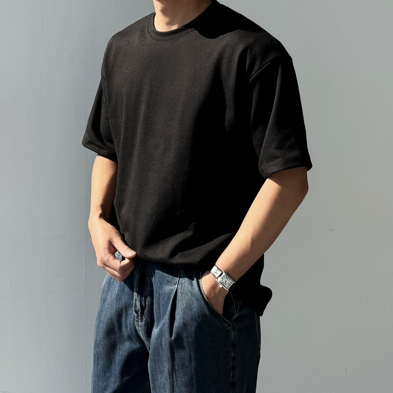 1+1 남자 씨릴 여름 특양면 무지 라운드 반팔티 - 상세 이미지 5