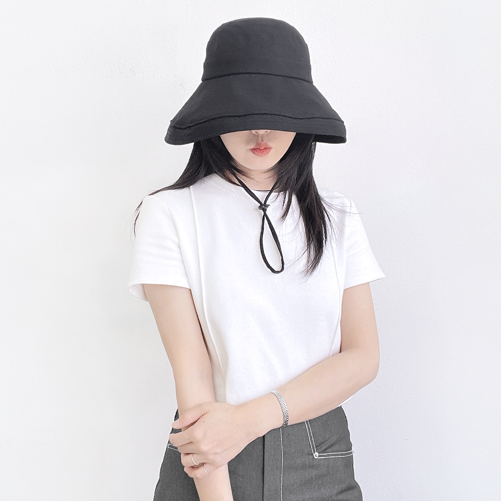 린넨 챙넓은 턱끈 스트랩 여름 휴양지 모자 여성 벙거지 버킷햇 - 상세 이미지 2