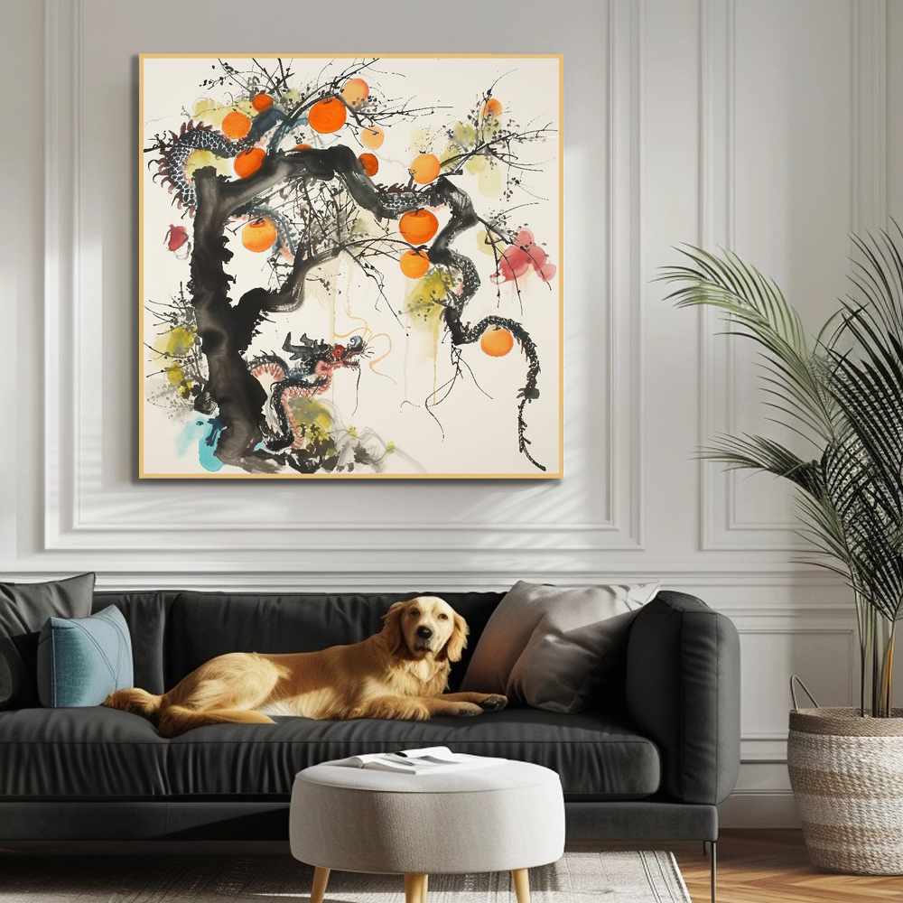 홍시의계절 80x80cm 무광블랙 알루미늄액자 감그림 - 상세 이미지 3