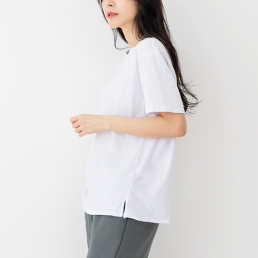 흰색무지티 여성 레이어드 이너 기본 순면 옆트임 반팔티셔츠 - 상세 이미지 3
