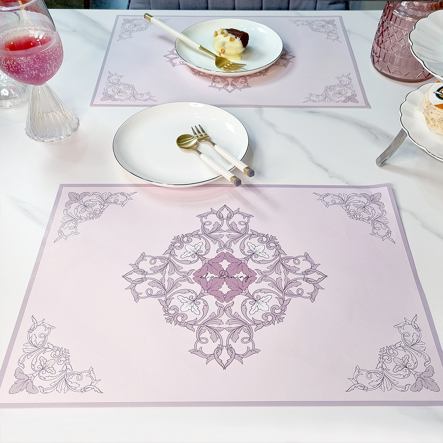 일회용 종이 테이블 식탁매트 10P 세트 핑크 로코코 엘라다이닝