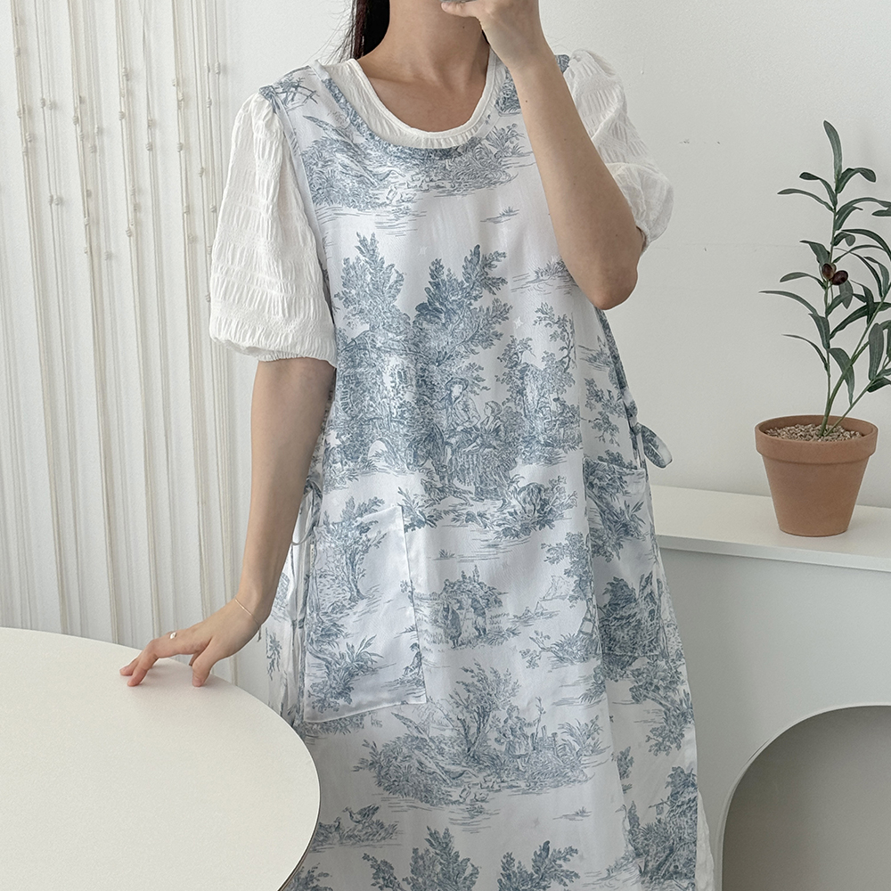 한스데이 여름 뜨왈 인견 앞치마 미용실 네일샵 주방 플로리스트 원피스 에이프런