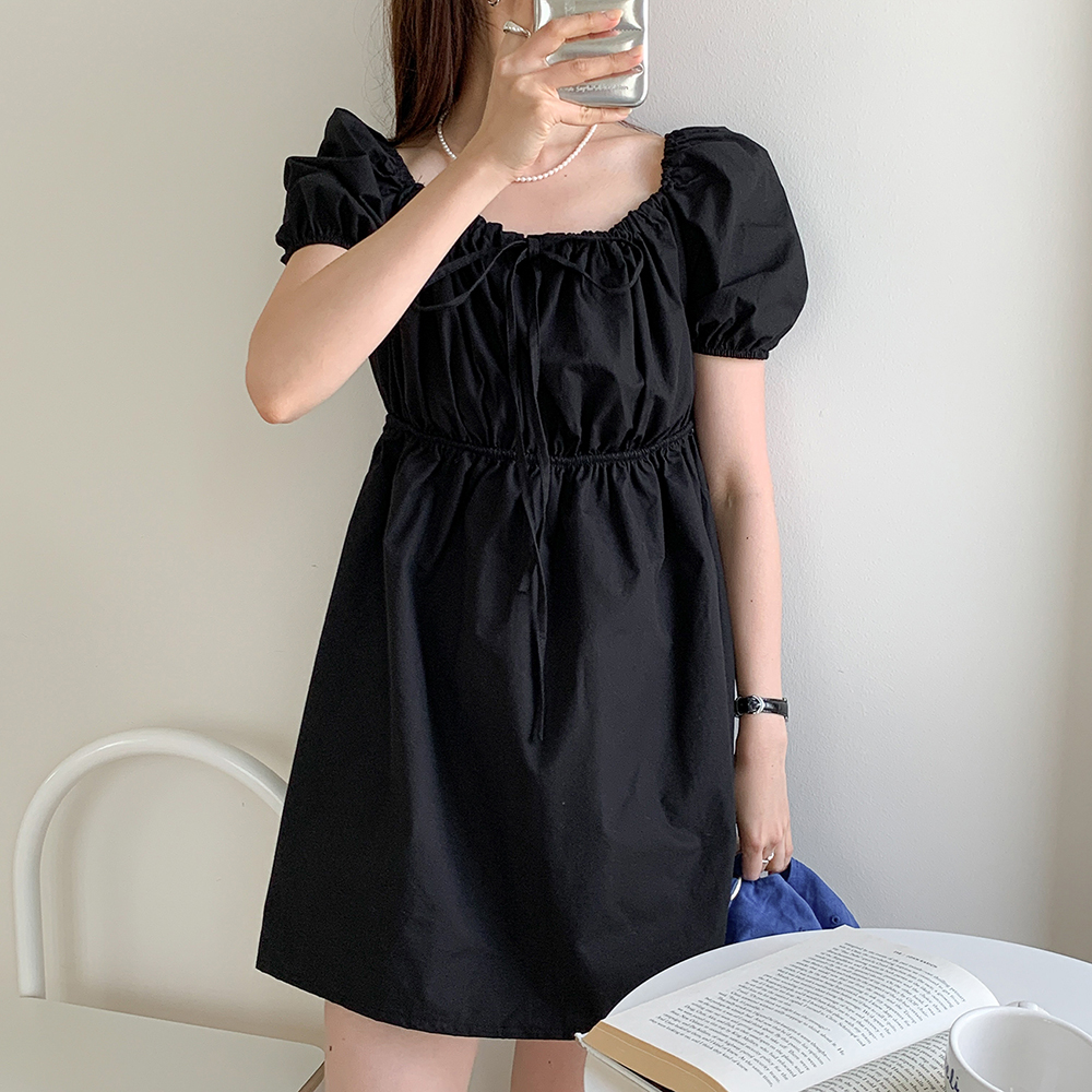 루즈핏 퍼프 셔링 키작녀원피스 오프숄더 스퀘어넥원피스 벌룬 여성 여름 미니 원피스 꾸안꾸 - 상세 이미지 5