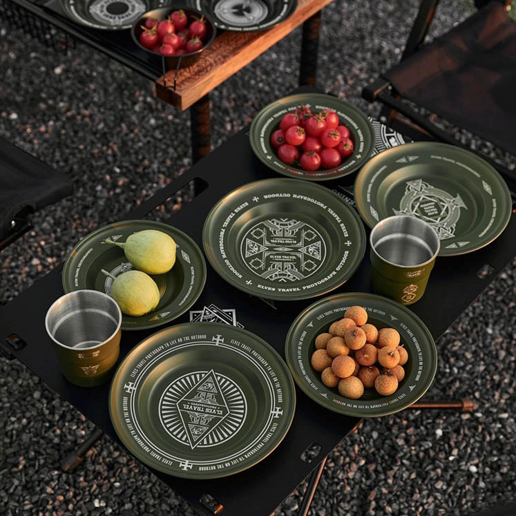 대륙의 테팔 캠핑 식기 밀리터리 디자인 스텐 접시 세트 ETP