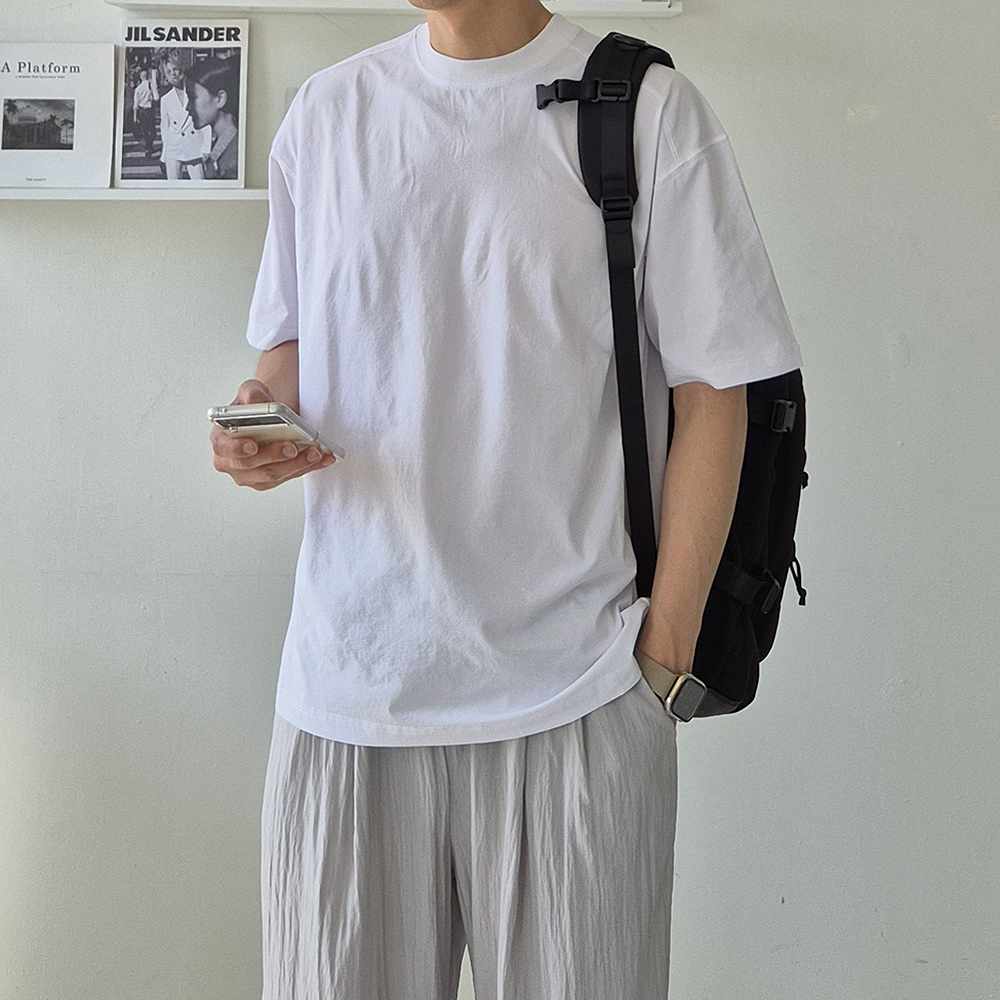 남자 반팔티 오버핏 절개 쿨 반팔 티셔츠 - 상세 이미지 2