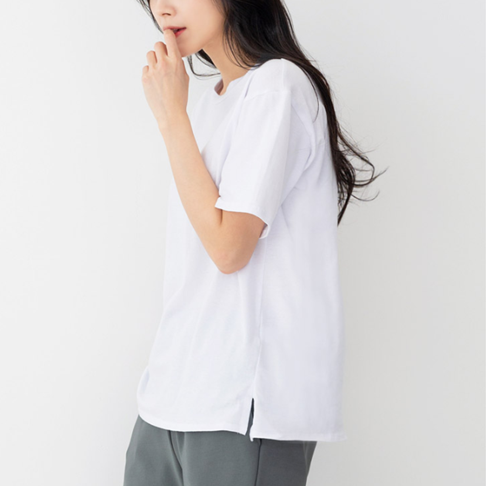 흰색무지티 여성 레이어드 이너 기본 순면 옆트임 반팔티셔츠 - 상세 이미지 4