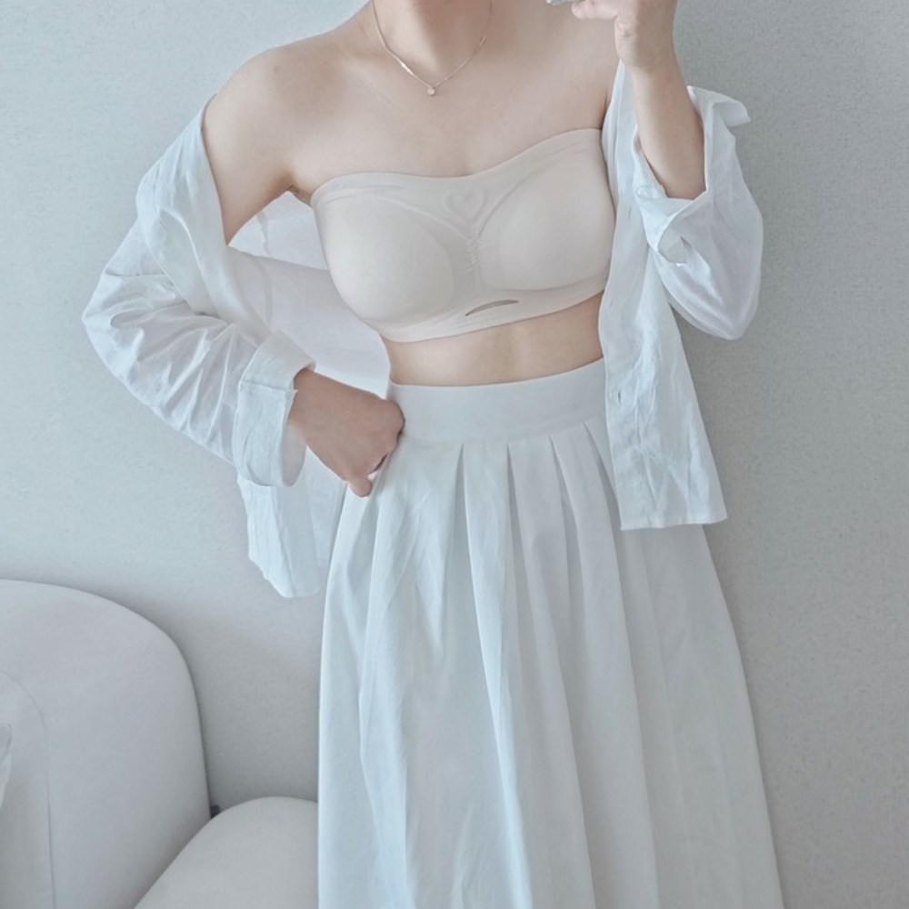 노끈브라 흘러내림X 논슬립원단 스트랩리스 끈없는 웨딩촬영 오픈숄더브라 - 메인 이미지