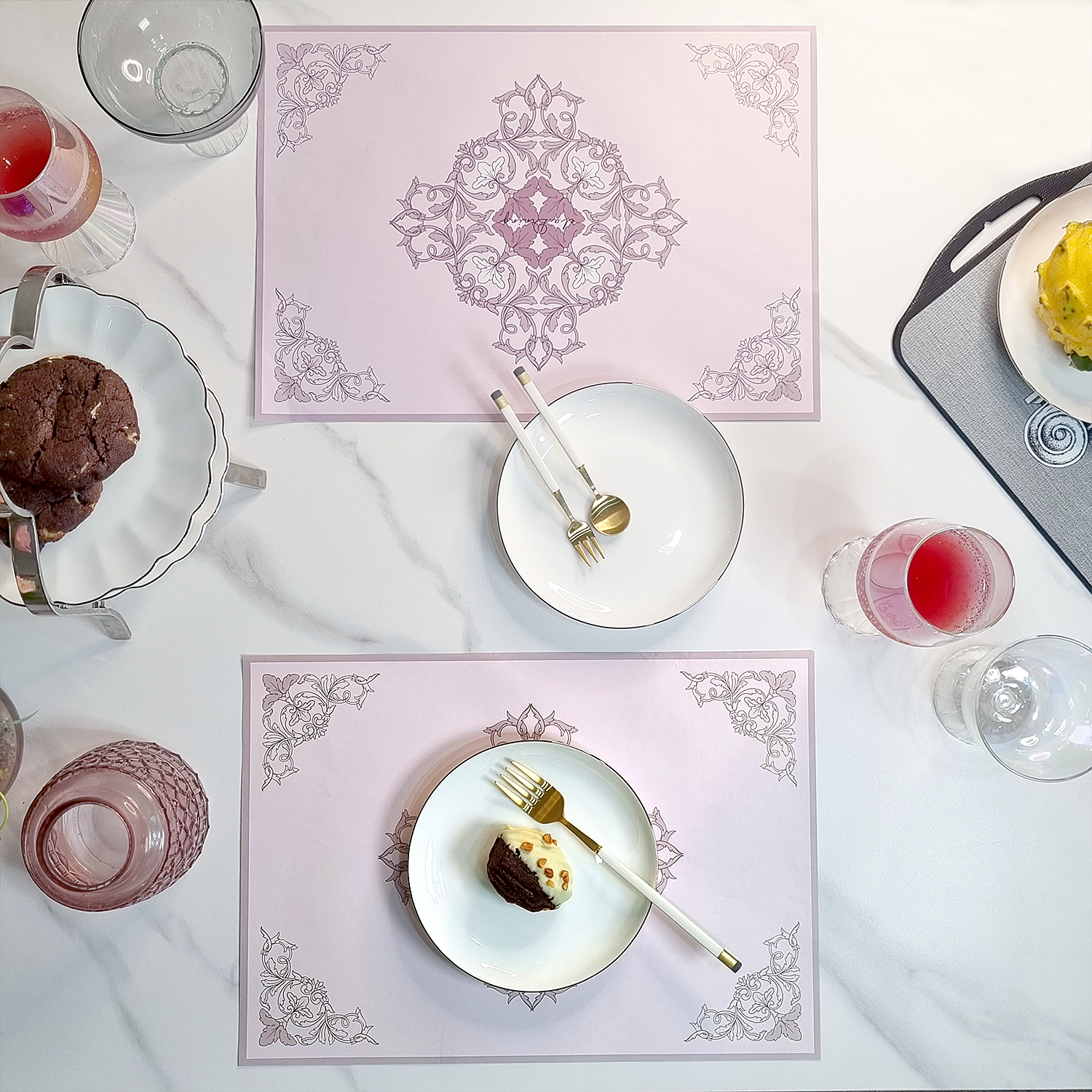 일회용 종이 테이블 식탁매트 10P 세트 핑크 로코코 엘라다이닝