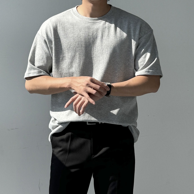 1+1 남자 씨릴 여름 특양면 무지 라운드 반팔티 - 상세 이미지 4