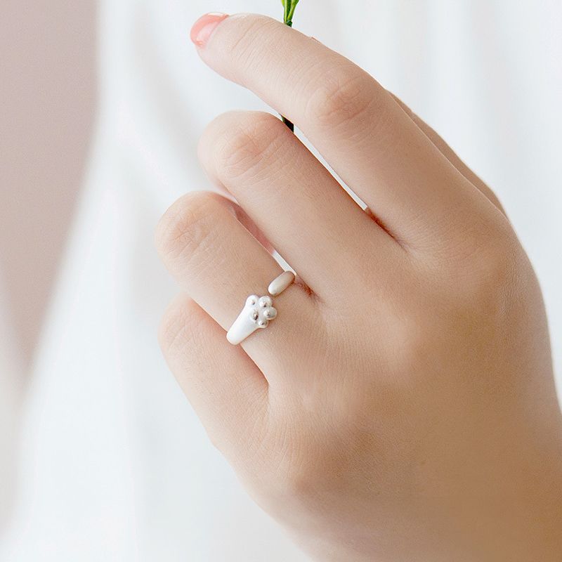 귀여운 여성 용 고양이 발바닥 반지 커플 링 빈티지 주얼리 행운 악세사리 - 상세 이미지 4