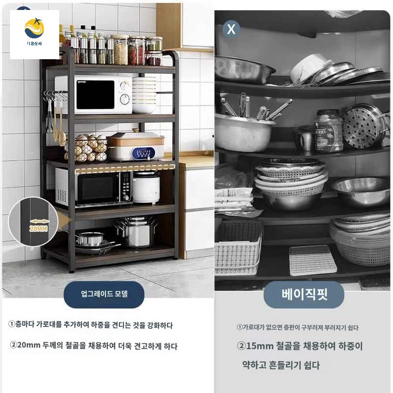 선반 조미료 주방랙 바퀴 부엌 밥솥 전자렌지수납장 이동식 - 상세 이미지 4