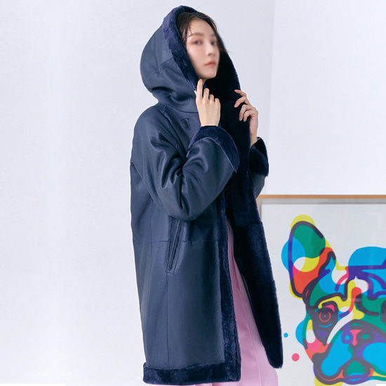 [로보] 리버시블 후드 롱 무스탕 토글 코트 GSC21D106