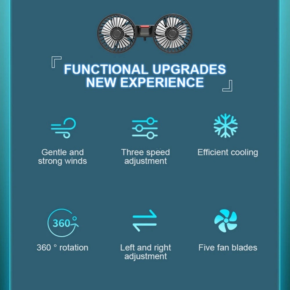 USB 차량용 더블 에어 쿨러 여행용 이동용 각도조절 선풍기