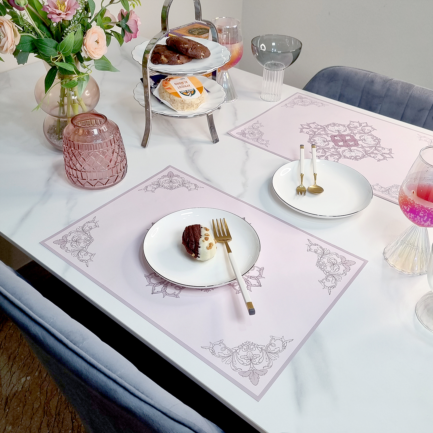 일회용 종이 테이블 식탁매트 10P 세트 핑크 로코코 엘라다이닝