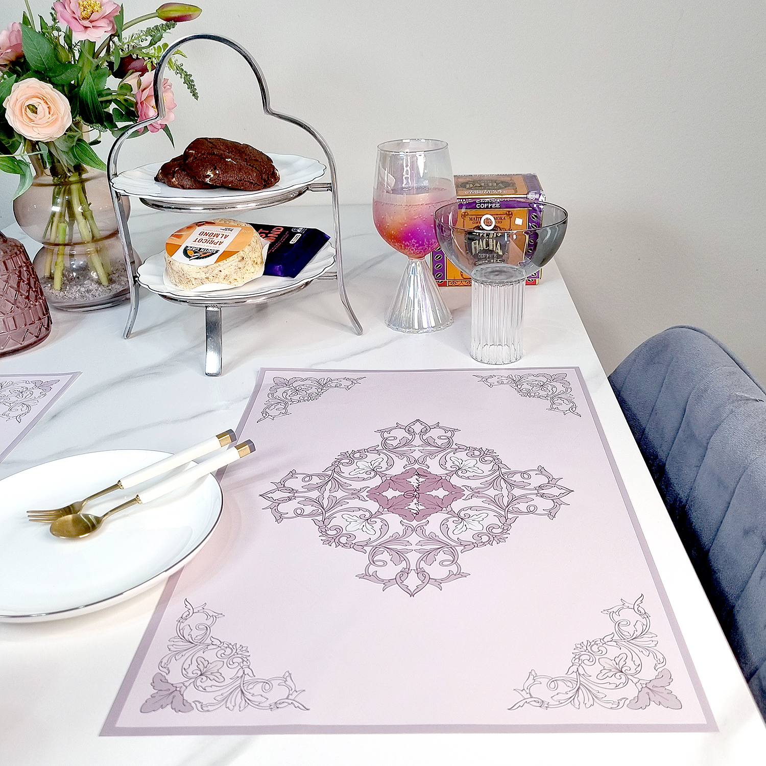 일회용 종이 테이블 식탁매트 10P 세트 핑크 로코코 엘라다이닝