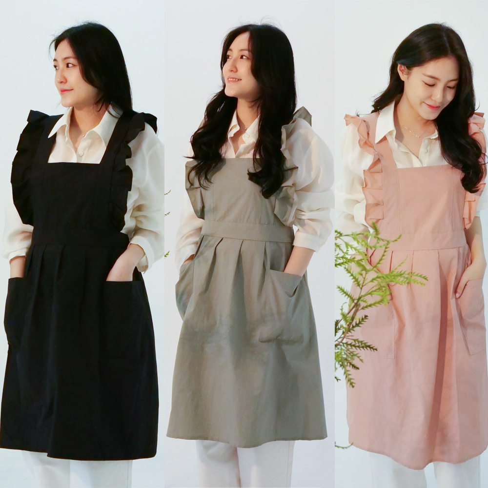 포시엘라 어린이집 방수 원피스 프릴 앞치마 나일론 무지 - 상품 이미지