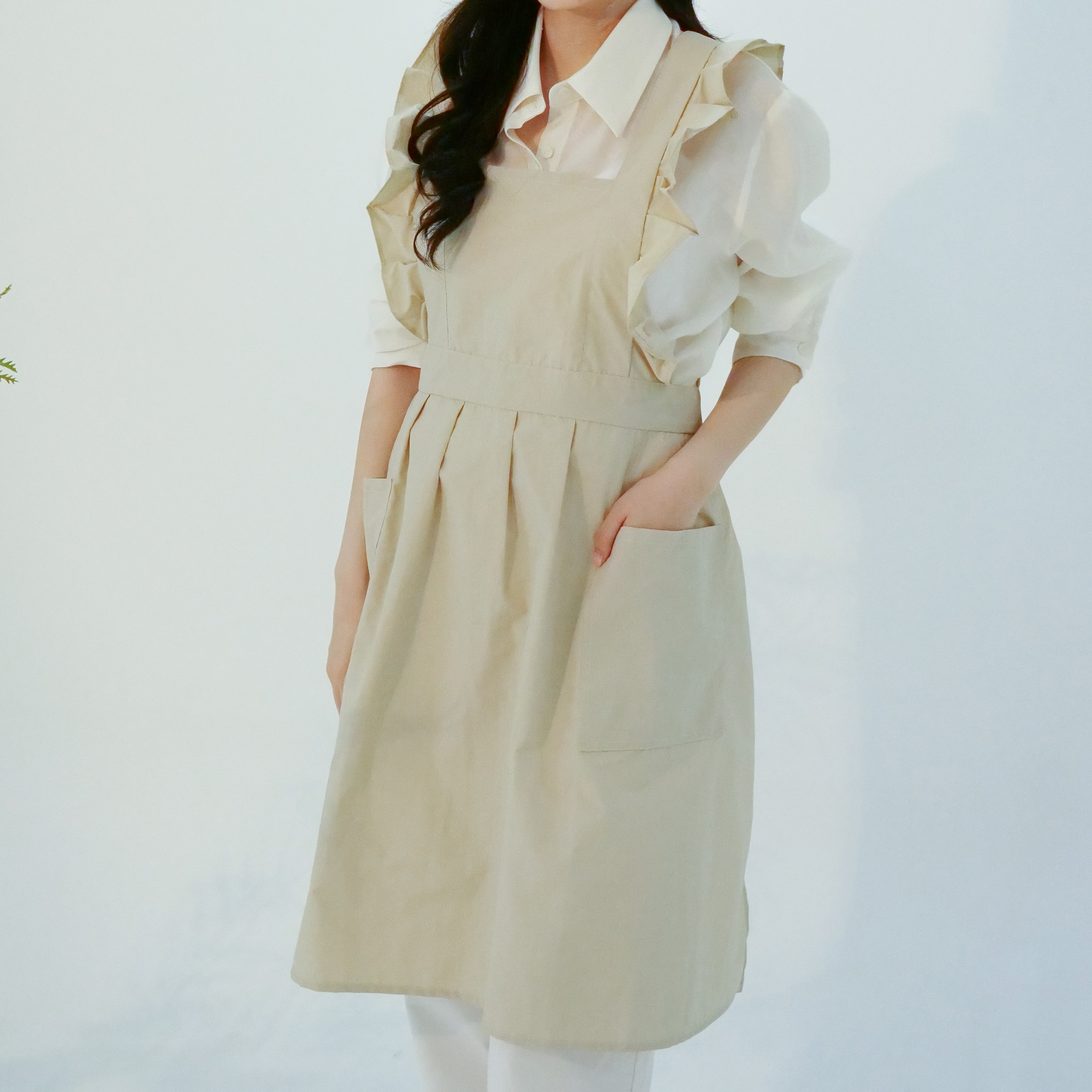 포시엘라 어린이집 방수 원피스 프릴 앞치마 나일론 무지 이미지 6