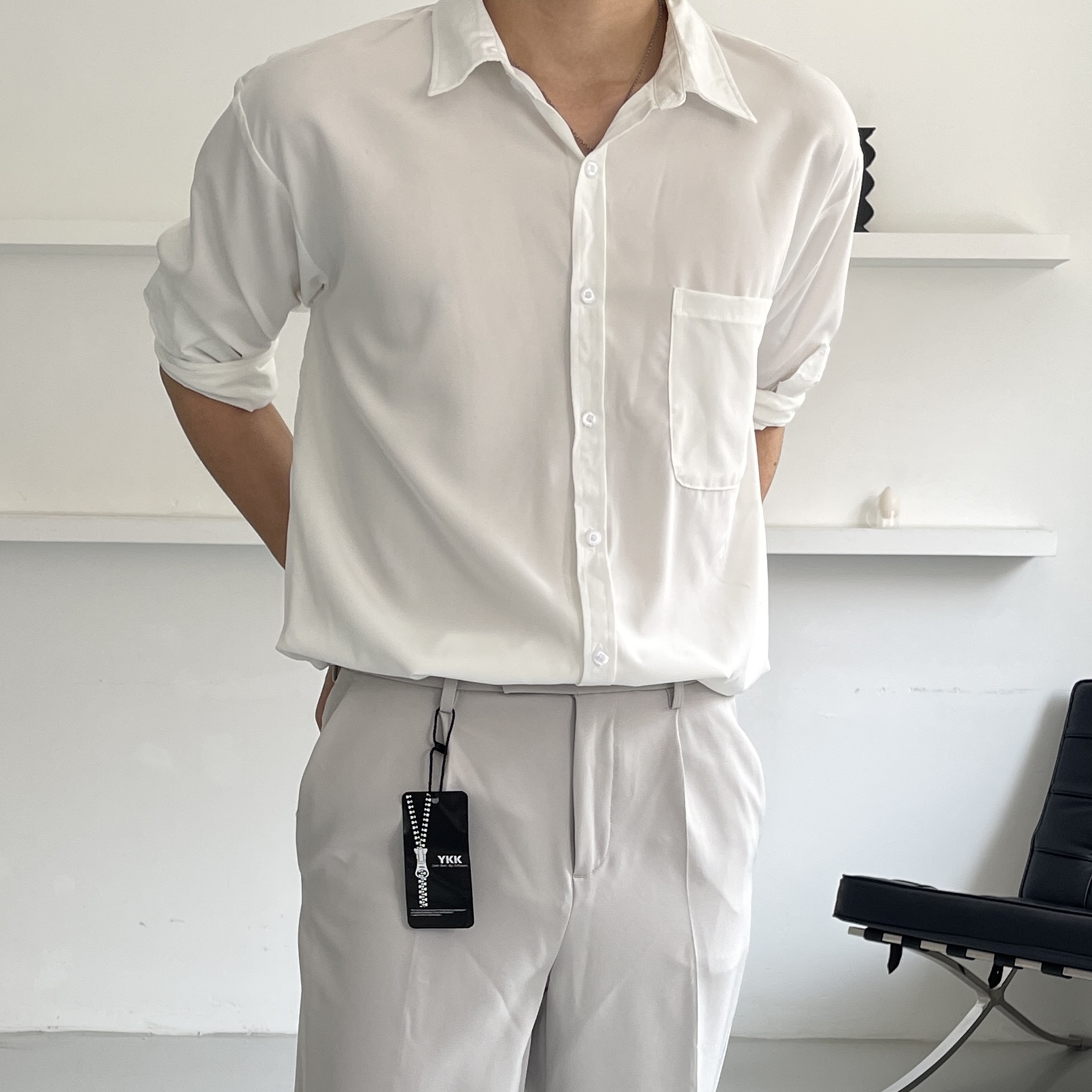 여름긴팔와이셔츠 남자오버핏남방 옥스포드셔츠 - 상세 이미지 4