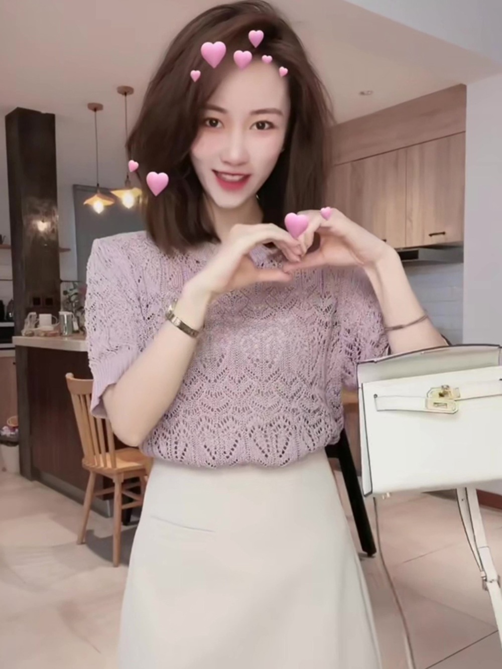 조선의 사랑꾼 강수지 니트 반팔 티셔츠 라운드넥 펀칭 의상 옷 패션 - 상세 이미지 5