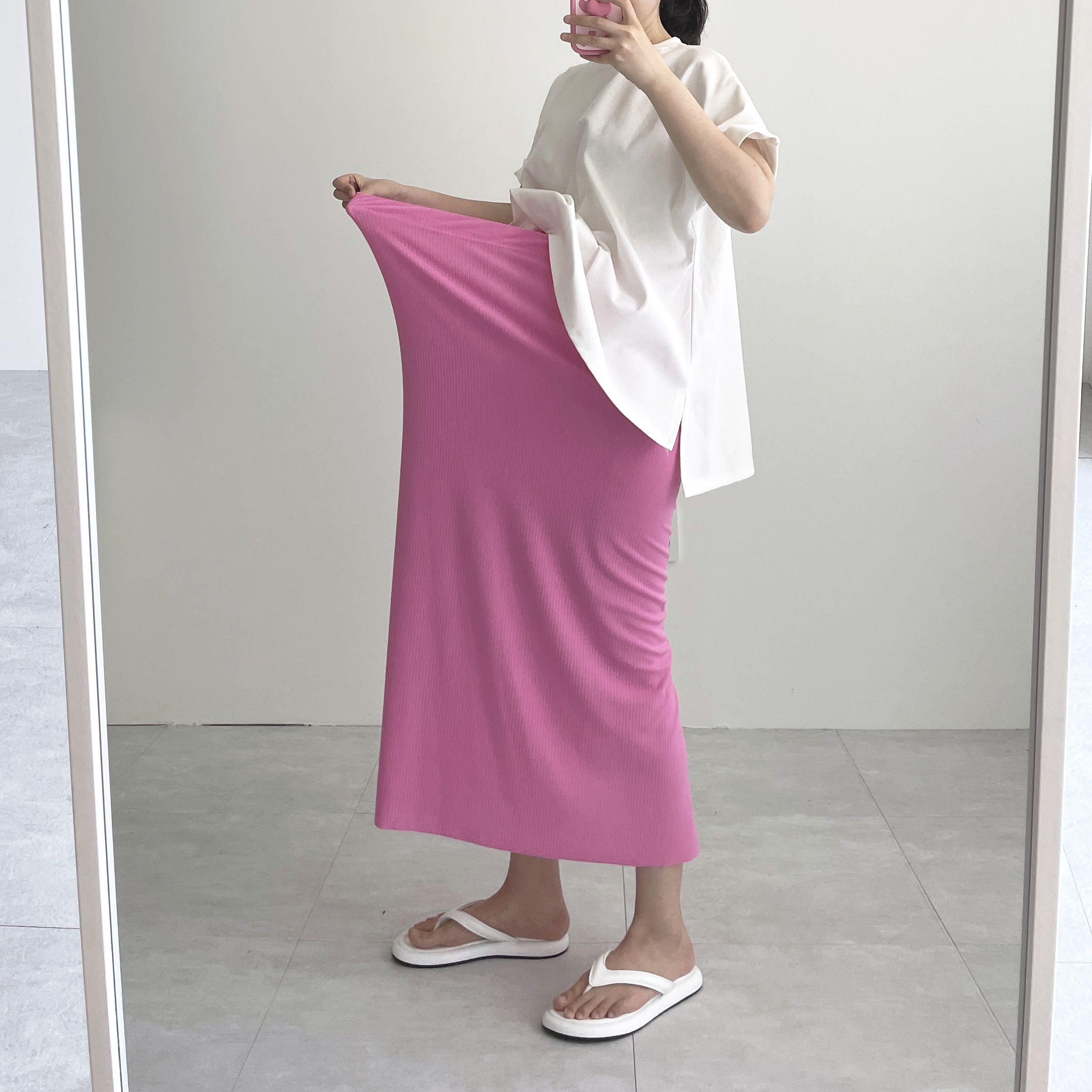 여름롱스커트 쿨 밴딩롱스커트 고무줄치마 - 상세 이미지 4
