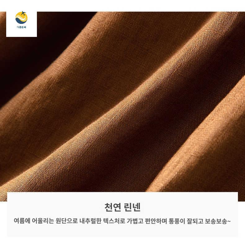 여성용 반팔 린넨원피스 결혼식 라인 슬림 하객룩 여름용 여성 셔츠형 - 상세 이미지 5