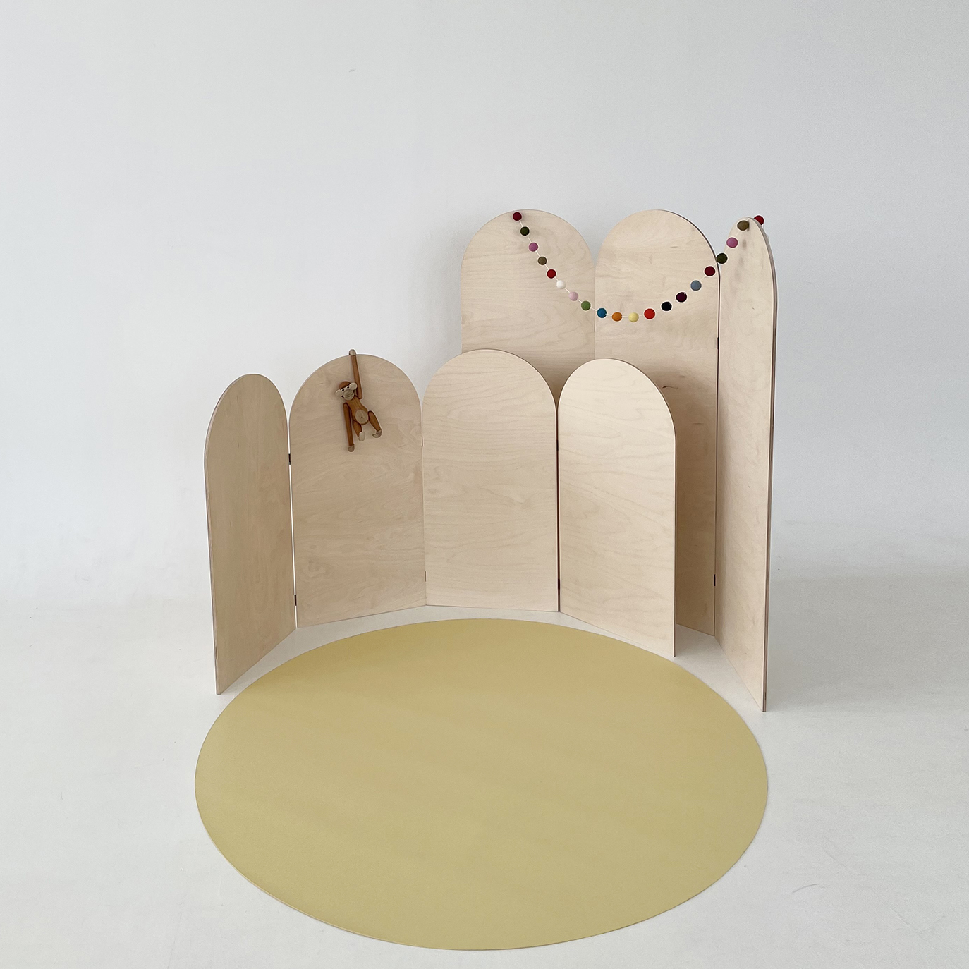 하이오즈 자작  원목 아치형 파티션 침대 헤드보드 병풍