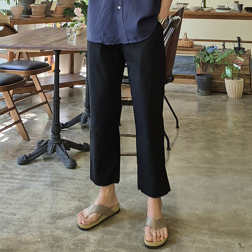 1+1 남자 여름바지 9부 린넨 밴딩 아이스 팬츠 - 상세 이미지 4