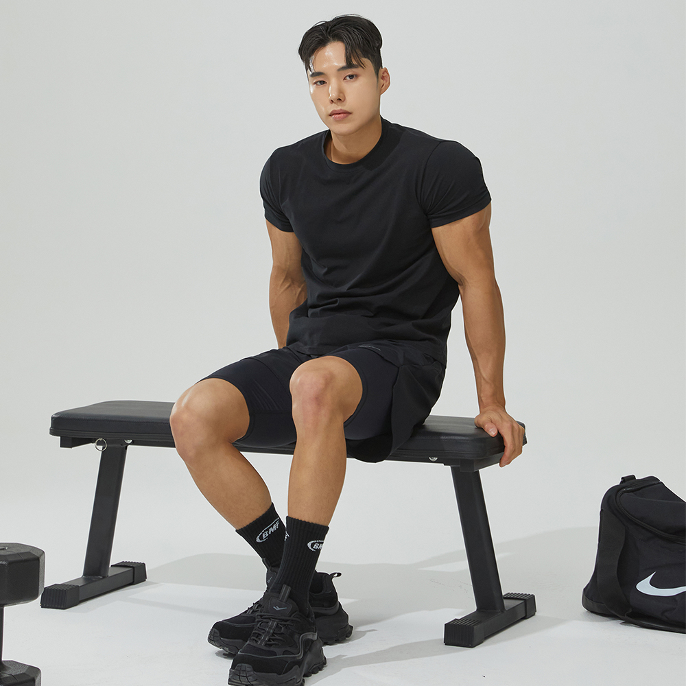 블랙몬스터핏 남자 무지 모달 머슬핏 반팔 헬스 운동 티셔츠 - 상세 이미지 3