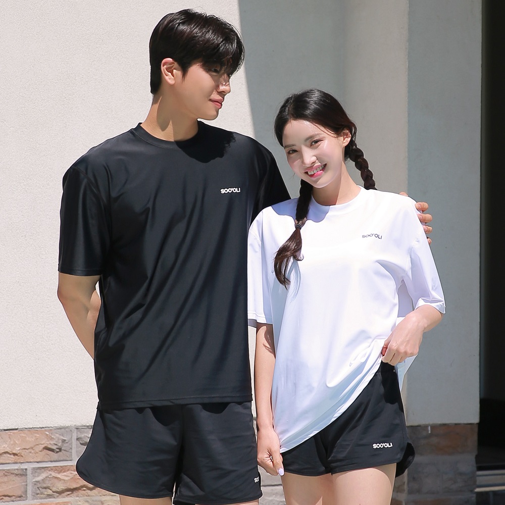 수올리 반팔 래쉬가드 오버핏 여성 남성 커플 루즈핏 물놀이 수영복 상의