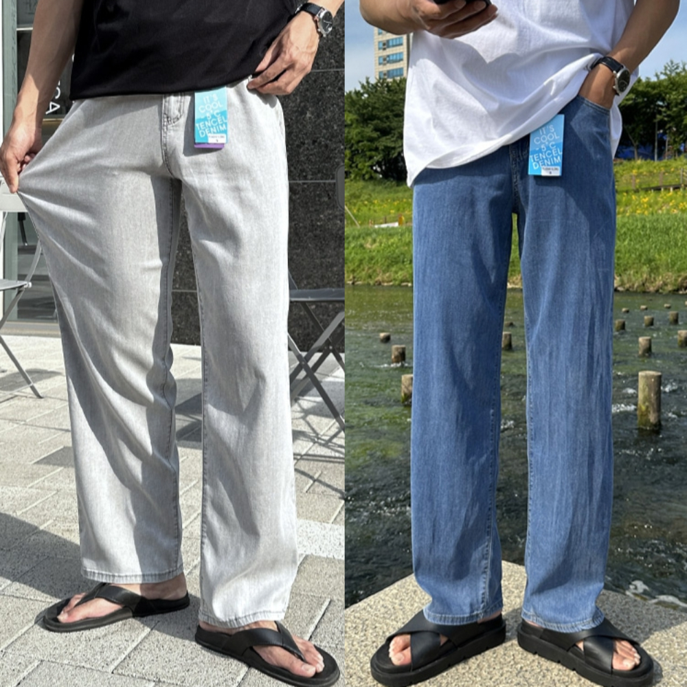 남자 브래드 3타입 여름 아이스 쿨 와이드 데님 팬츠 빅사이즈