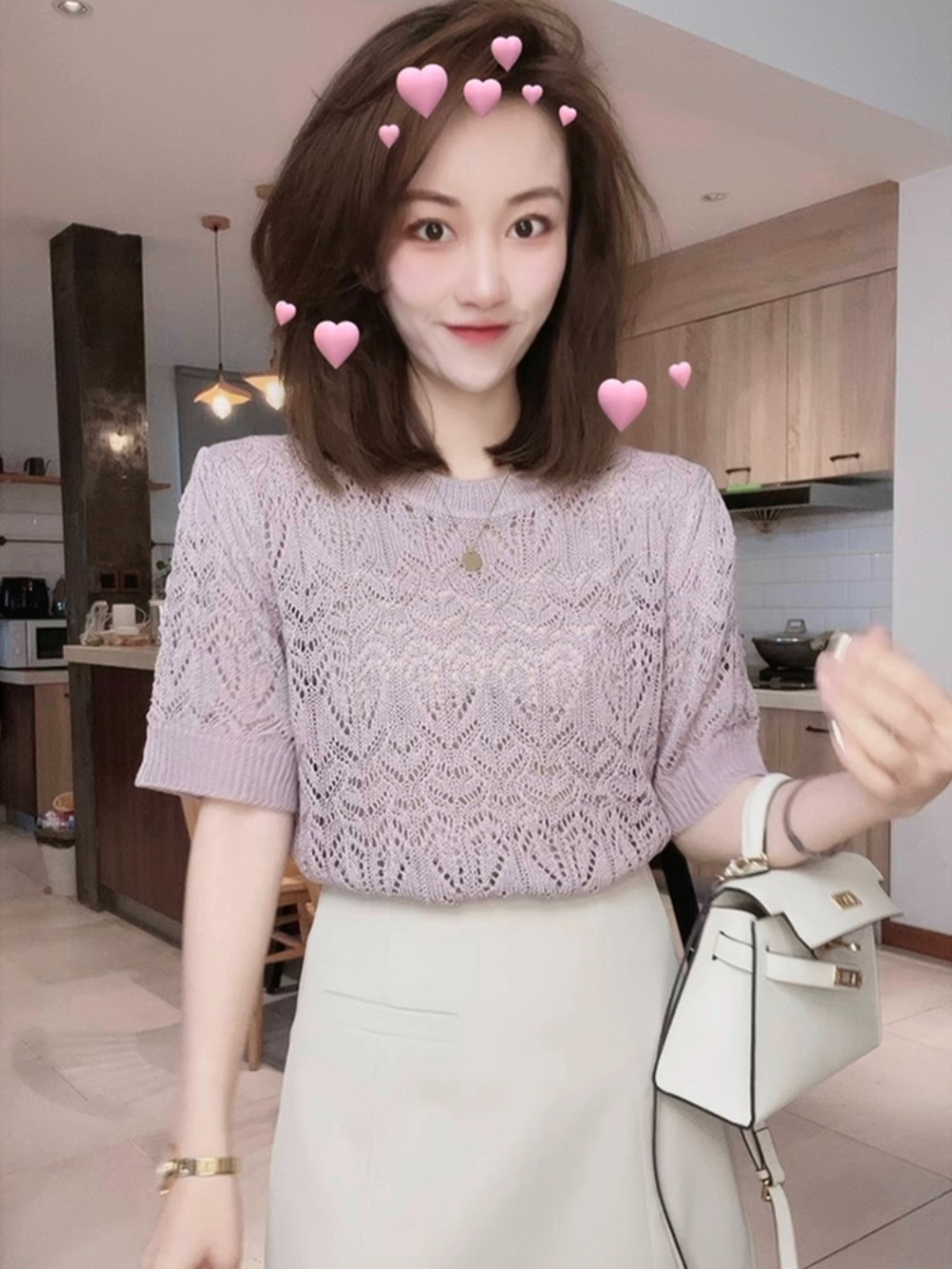 조선의 사랑꾼 강수지 니트 반팔 티셔츠 라운드넥 펀칭 의상 옷 패션 - 상세 이미지 2