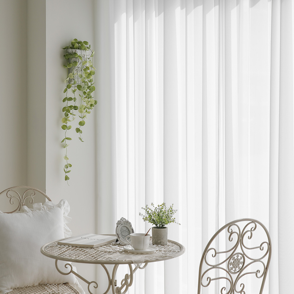 모네홈 쉬폰 쉬어 화이트 먼지없는 거실 차르르 레이스 맞춤 커튼 나비주름 속커튼 핀형 1마