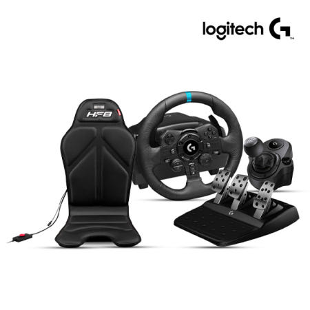 로지텍G G923 레이싱휠, 쉬프터 + HF8 HAPTIC 진동 게이밍 패드 패키지 핸들 패달 기어 PO