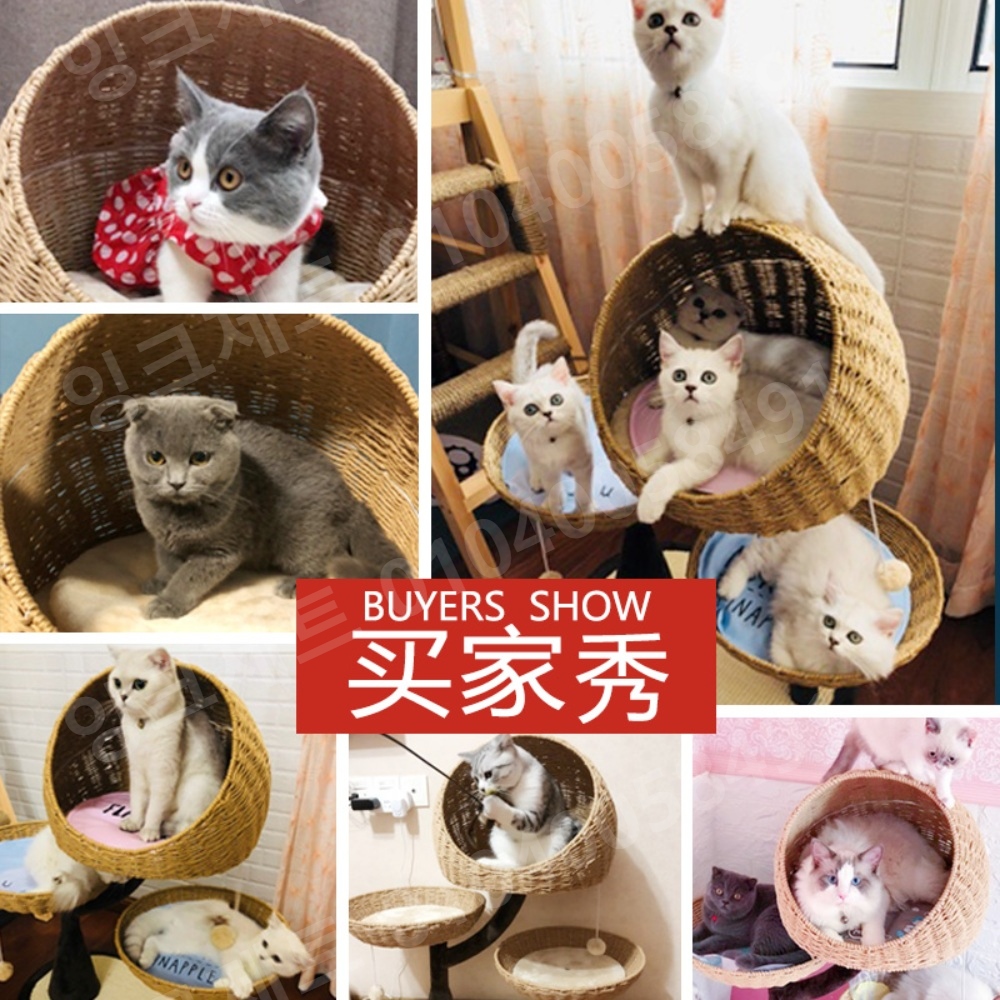 라탄 캣타워 고양이 원목 등반 플레이트 원룸 놀이터 - 상세 이미지 3