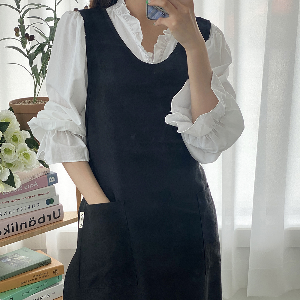 한스데이 블랙 인견 앞치마 여름 시원한 원피스 에이프런 - 상세 이미지 2